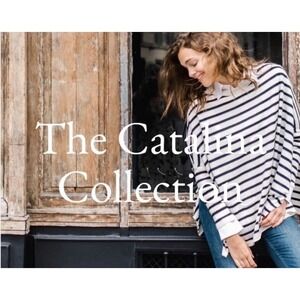 EUC MER SEA Catalina Seater One Size OS BLACK WHITE STRIPE Pullover Top